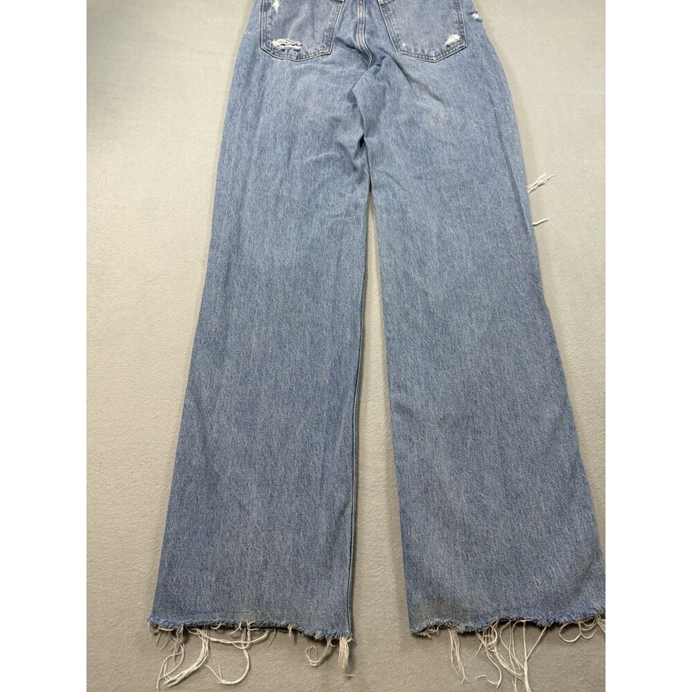 Zara Distressed Wide Leg Jeans Raw Hem Ripped Knee Blue Sz USA 4 EUR 36 - Picture 13 of 14